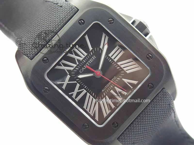 Santos 100 38mm DLC Best Edition Black Dial On Nylon Strap A2824