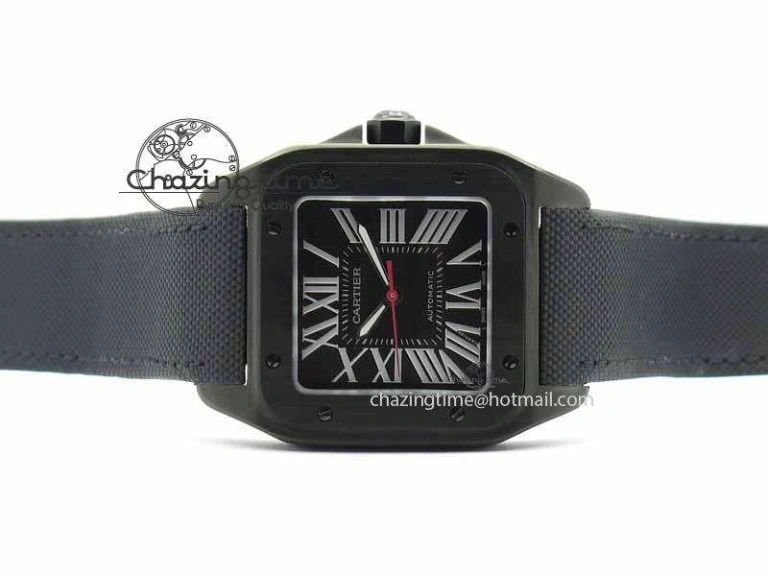 Santos 100 38mm DLC Best Edition Black Dial On Nylon Strap A2824