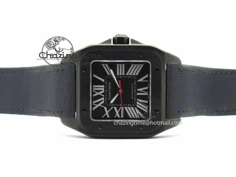 Santos 100 38mm DLC Best Edition Black Dial On Nylon Strap A2824