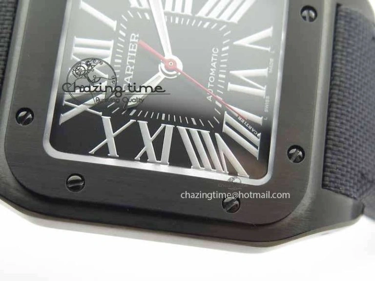 Santos 100 38mm DLC Best Edition Black Dial On Nylon Strap A2824