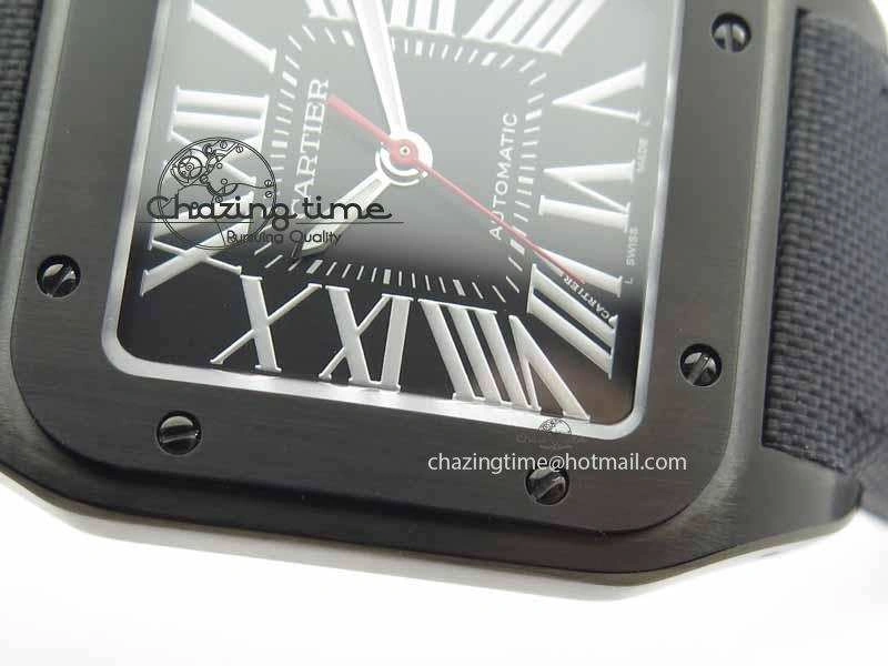Santos 100 38mm DLC Best Edition Black Dial On Nylon Strap A2824
