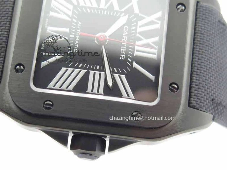 Santos 100 38mm DLC Best Edition Black Dial On Nylon Strap A2824