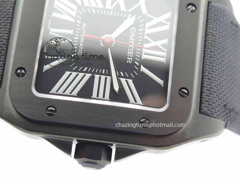 Santos 100 38mm DLC Best Edition Black Dial On Nylon Strap A2824