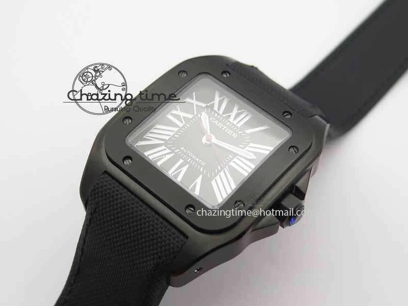 Santos 100 38mm DLC Best Edition Black Dial On Nylon Strap A2824