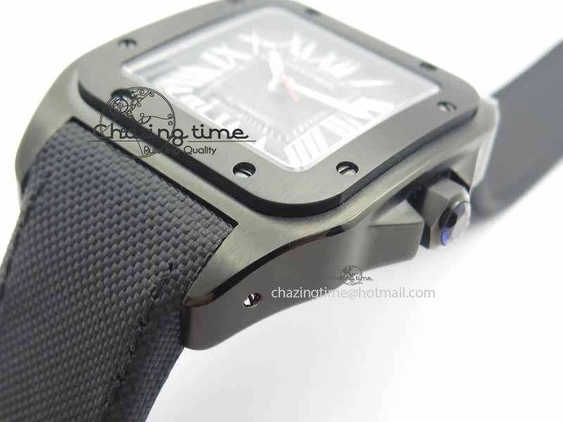 Santos 100 38mm DLC Best Edition Black Dial On Nylon Strap A2824
