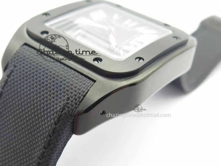 Santos 100 38mm DLC Best Edition Black Dial On Nylon Strap A2824