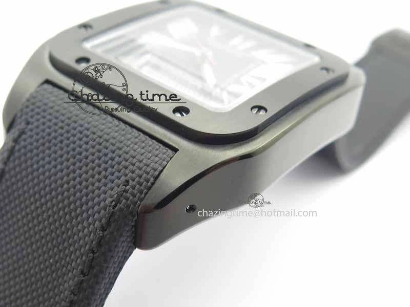Santos 100 38mm DLC Best Edition Black Dial On Nylon Strap A2824