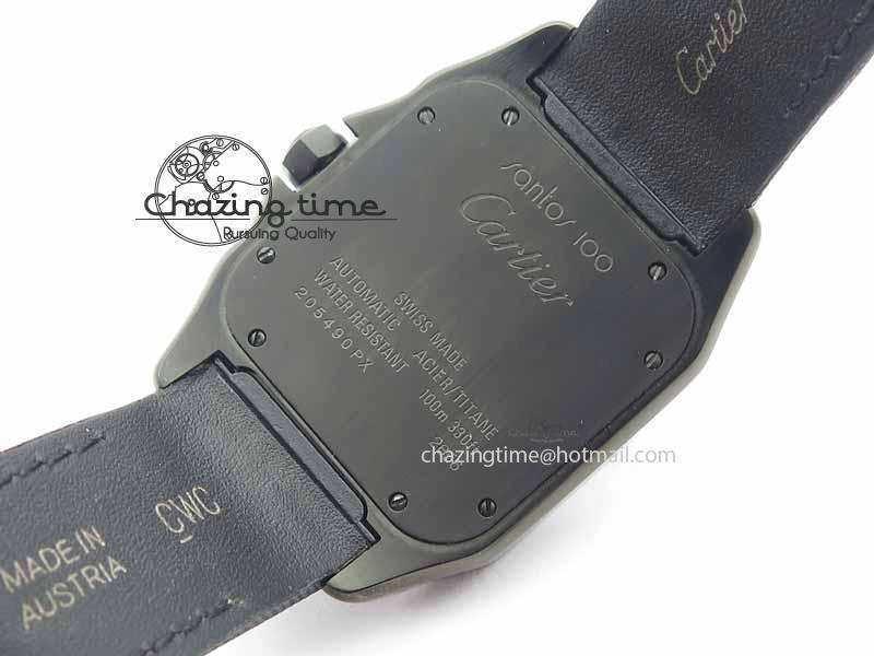 Santos 100 38mm DLC Best Edition Black Dial On Nylon Strap A2824