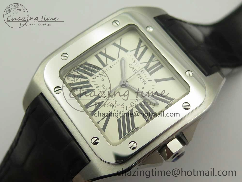 Santos 100 38mm RXW 1:1 Best Edition Ladies SS White Dial on Black Leather Strap A2892