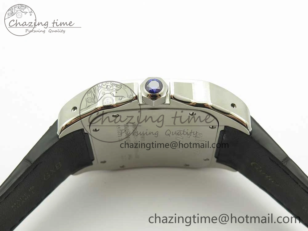 Santos 100 38mm RXW 1:1 Best Edition Ladies SS White Dial on Black Leather Strap A2892