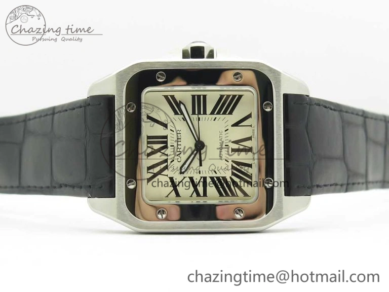 Santos 100 38mm RXW 1:1 Best Edition Ladies SS White Dial on Black Leather Strap A2892
