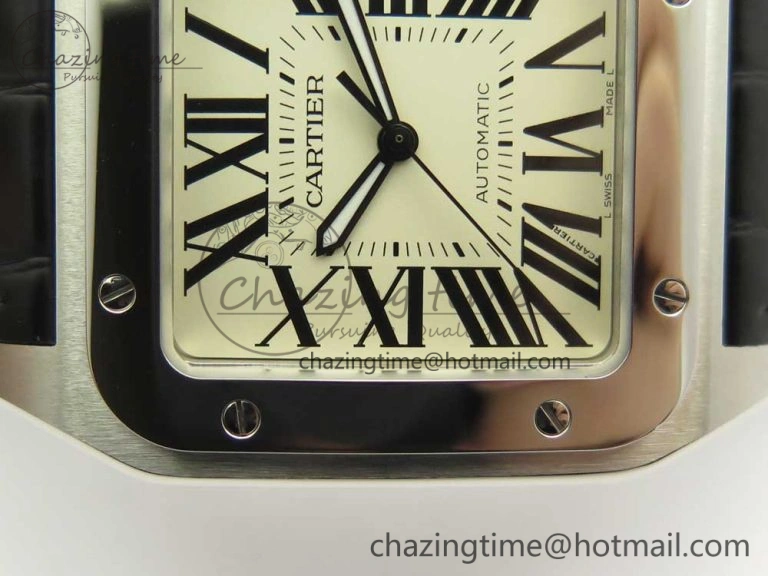 Santos 100 38mm RXW 1:1 Best Edition Ladies SS White Dial on Black Leather Strap A2892