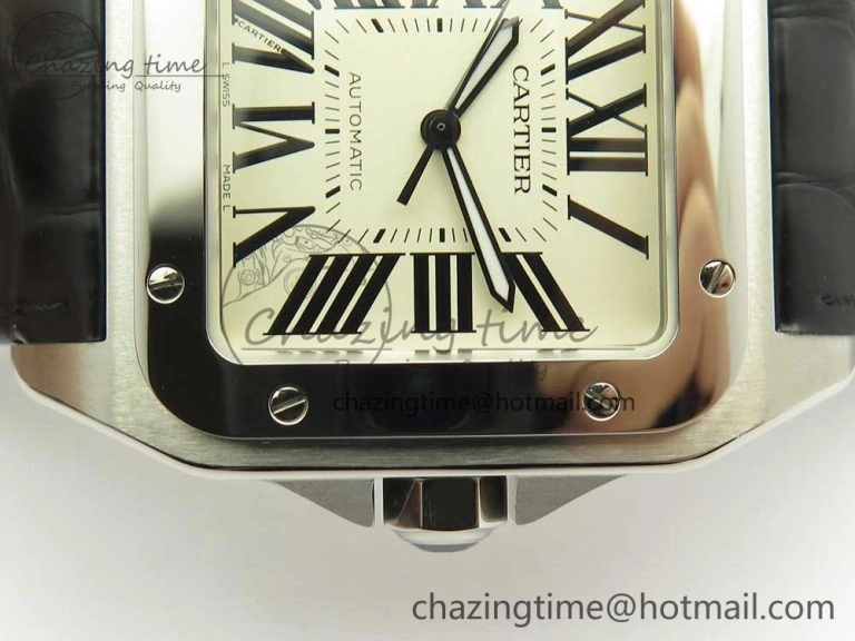 Santos 100 38mm RXW 1:1 Best Edition Ladies SS White Dial on Black Leather Strap A2892