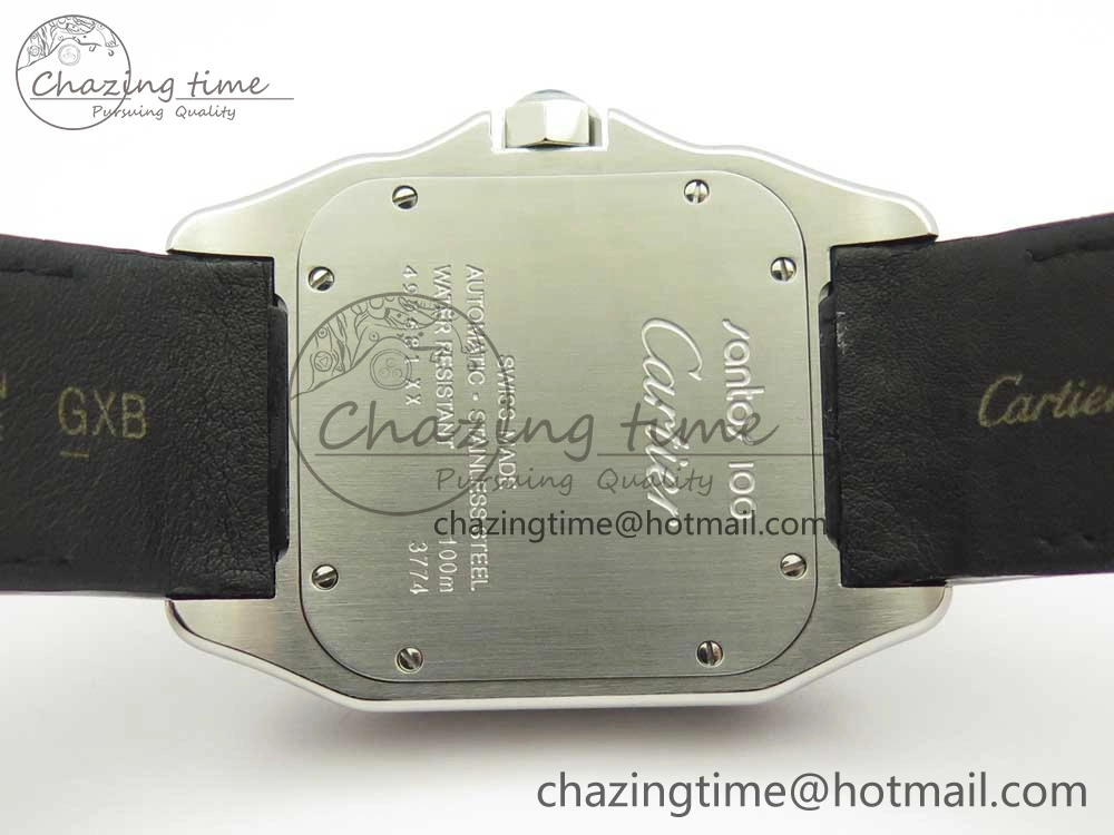 Santos 100 38mm RXW 1:1 Best Edition Ladies SS White Dial on Black Leather Strap A2892