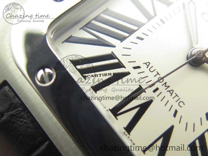 Santos 100 38mm SS KZF 1:1 Best Edition White Dial on Black Leather Strap A2824