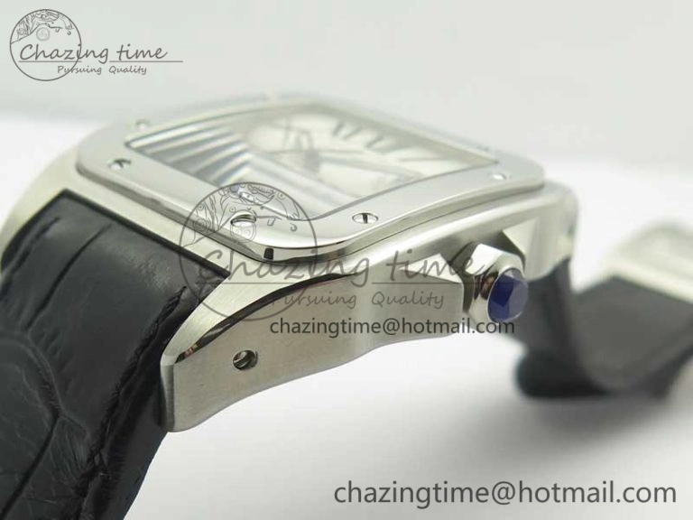 Santos 100 38mm SS KZF 1:1 Best Edition White Dial on Black Leather Strap A2824