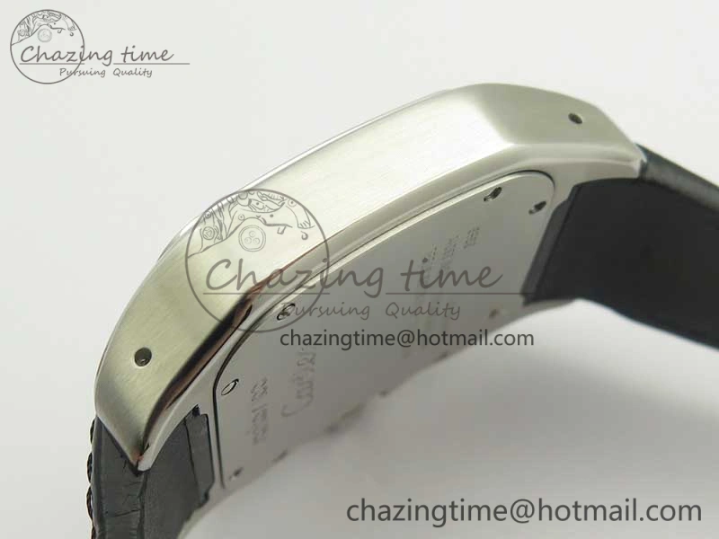 Santos 100 38mm SS KZF 1:1 Best Edition White Dial on Black Leather Strap A2824
