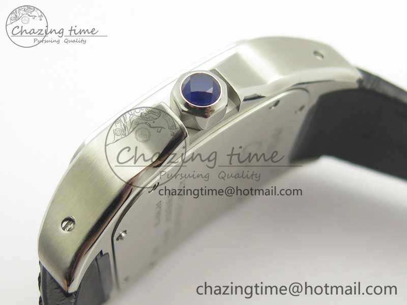 Santos 100 38mm SS KZF 1:1 Best Edition White Dial on Black Leather Strap A2824
