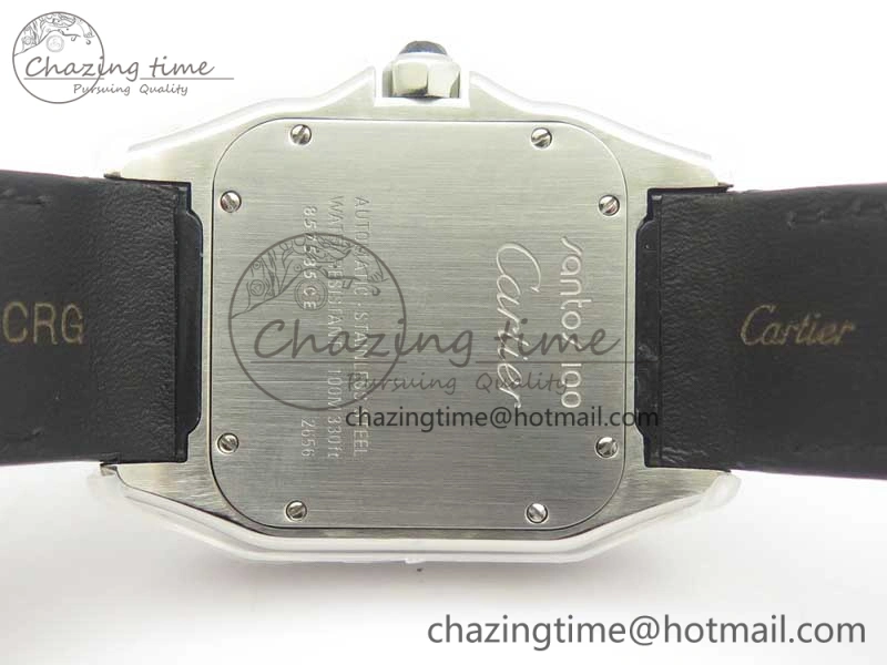 Santos 100 38mm SS KZF 1:1 Best Edition White Dial on Black Leather Strap A2824