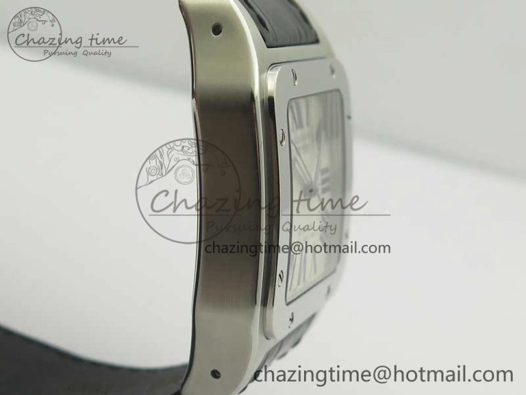 Santos 100 38mm SS KZF 1:1 Best Edition White Dial on Black Leather Strap A2824