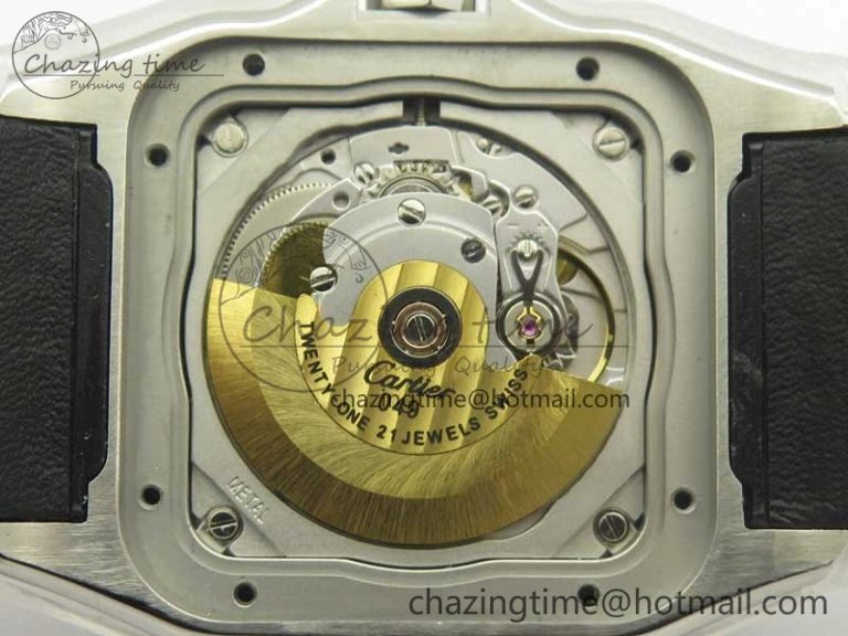 Santos 100 38mm SS KZF 1:1 Best Edition White Dial on Black Leather Strap A2824