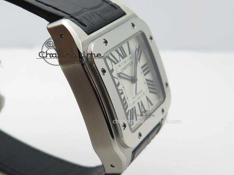 Santos 100 38mm SS White Dial On Black Leather Strap A2824