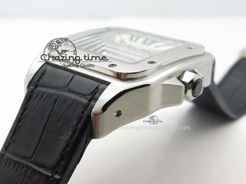Santos 100 38mm SS White Dial On Black Leather Strap A2824