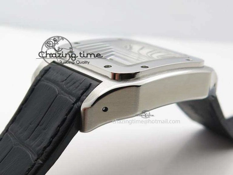 Santos 100 38mm SS White Dial On Black Leather Strap A2824