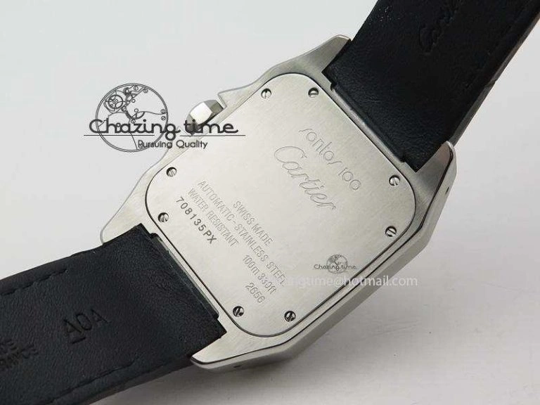 Santos 100 38mm SS White Dial On Black Leather Strap A2824