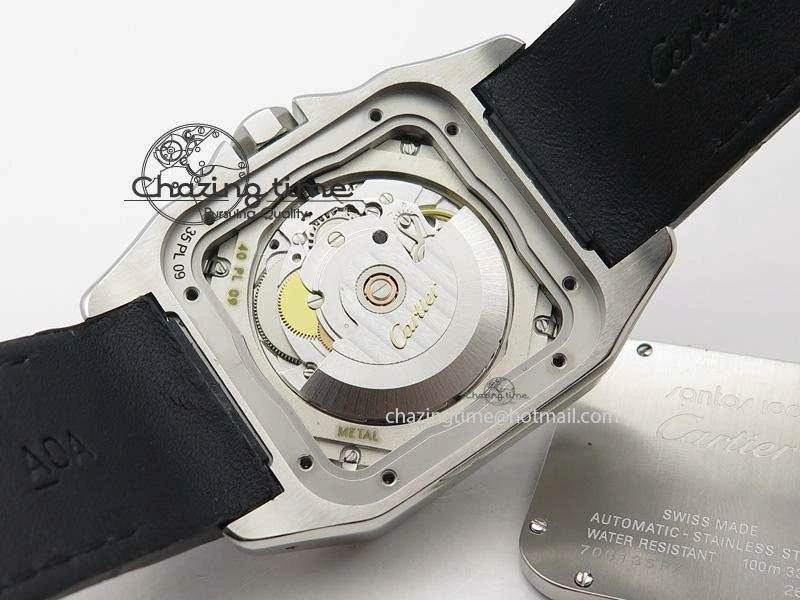 Santos 100 38mm SS White Dial On Black Leather Strap A2824