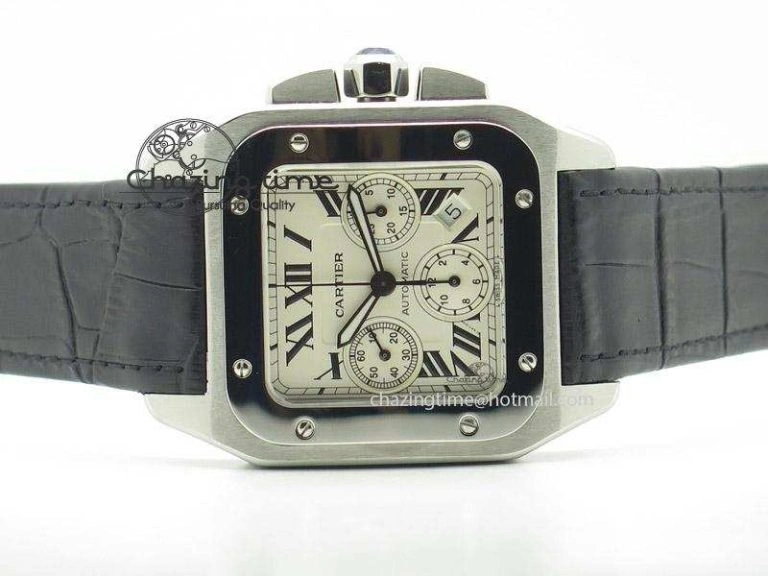 Santos 100 Chronograph SS Ultimate Edition On Black Leather Strap A7753