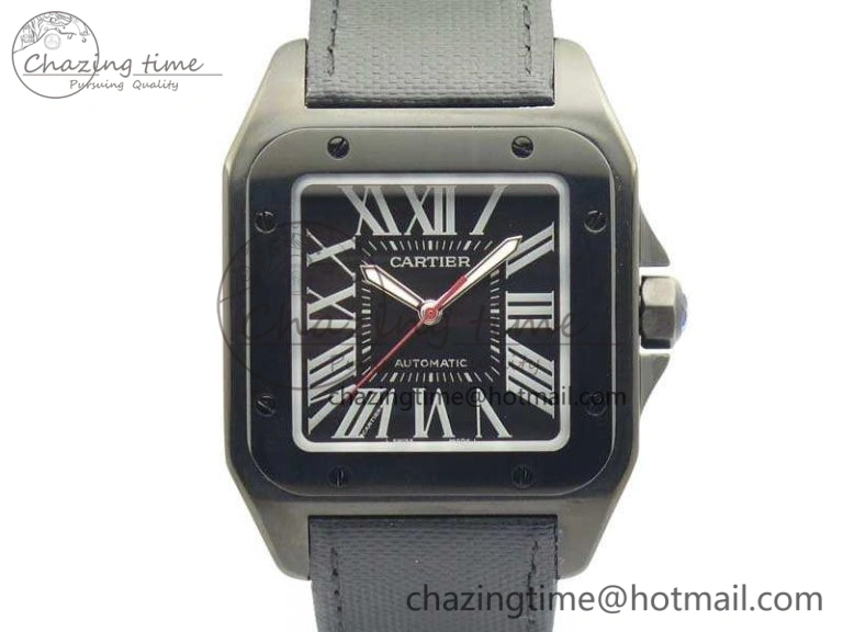Santos 100 DLC V6F 1:1 Best Edition Black Dial On Black Nylon Strap A1847 MC