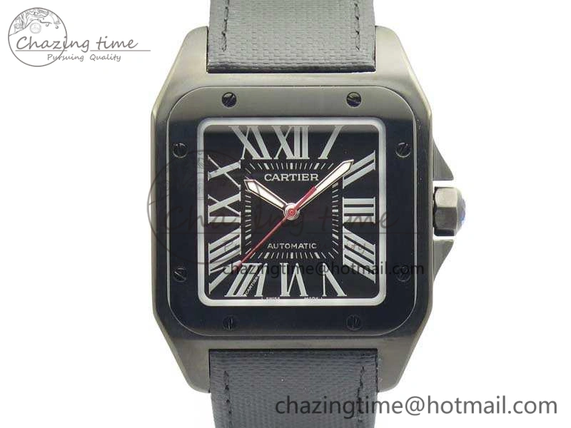 Santos 100 DLC V6F 1:1 Best Edition Black Dial On Black Nylon Strap A1847 MC