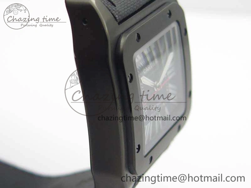 Santos 100 DLC V6F 1:1 Best Edition Black Dial On Black Nylon Strap A1847 MC
