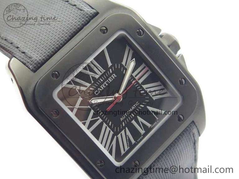 Santos 100 DLC V6F 1:1 Best Edition Black Dial On Black Nylon Strap A1847 MC