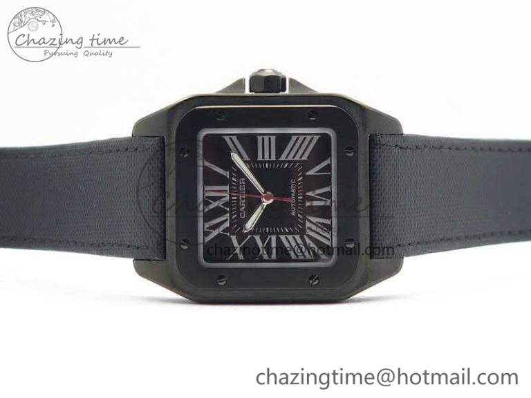 Santos 100 DLC V6F 1:1 Best Edition Black Dial On Black Nylon Strap A1847 MC