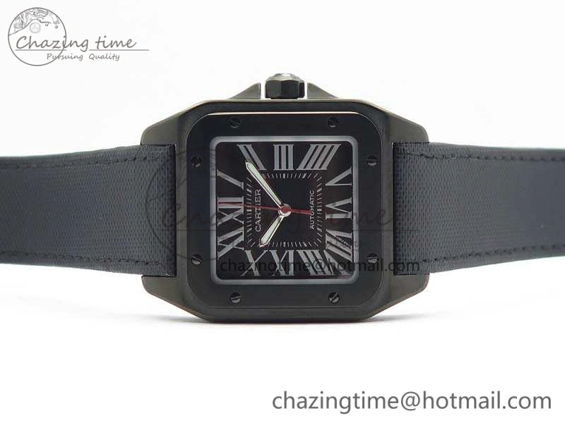 Santos 100 DLC V6F 1:1 Best Edition Black Dial On Black Nylon Strap A1847 MC