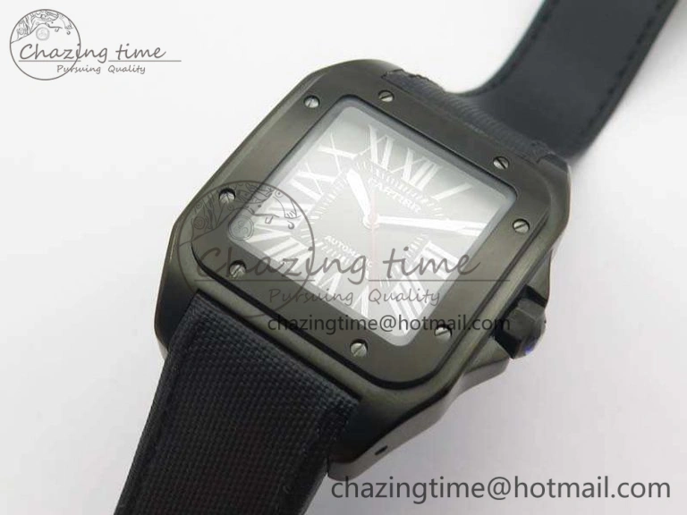 Santos 100 DLC V6F 1:1 Best Edition Black Dial On Black Nylon Strap A1847 MC