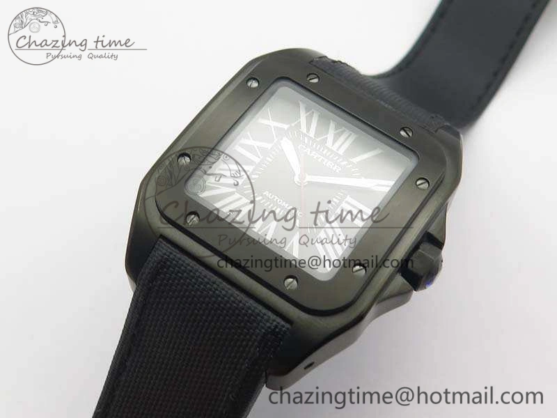 Santos 100 DLC V6F 1:1 Best Edition Black Dial On Black Nylon Strap A1847 MC