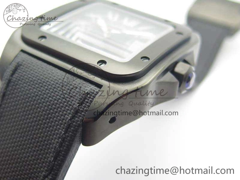 Santos 100 DLC V6F 1:1 Best Edition Black Dial On Black Nylon Strap A1847 MC