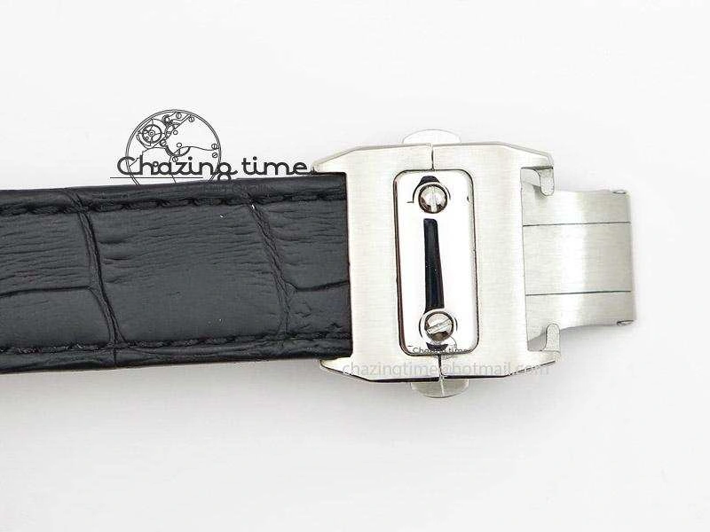 Santos 100 Midsize SS White Dial on Black Leather Strap ETA2671