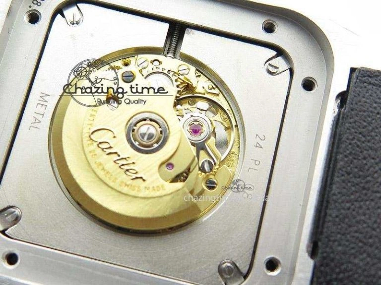 Santos 100 Midsize SS White Dial on Black Leather Strap ETA2671