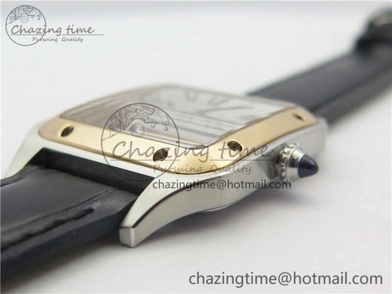 Santos 27.5mm SS RG XF 1:1 Best Edition Silver Dial on Black Croco Strap Ronda Quartz