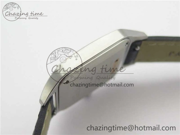 Santos 27.5mm SS RG XF 1:1 Best Edition Silver Dial on Black Croco Strap Ronda Quartz