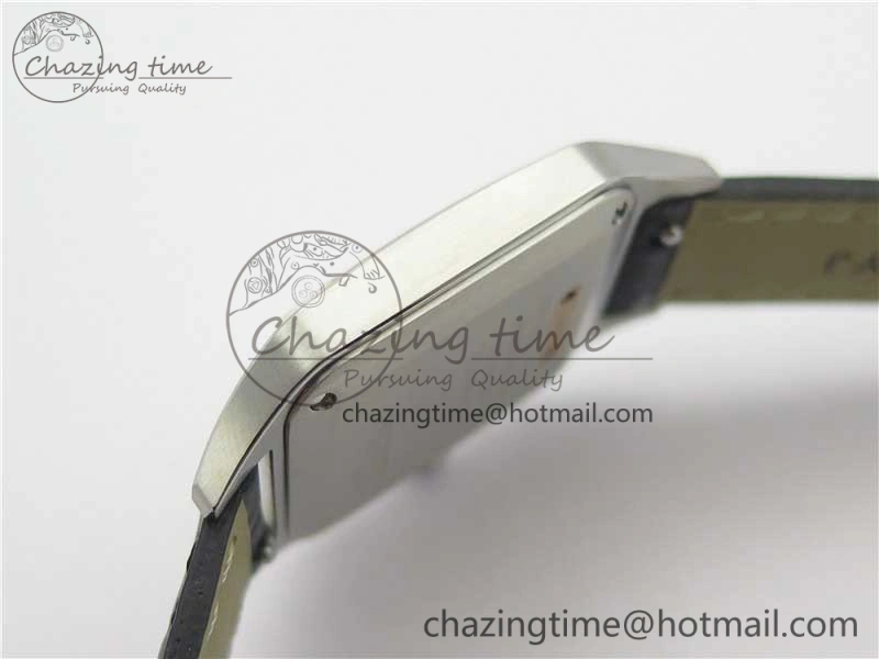 Santos 27.5mm SS RG XF 1:1 Best Edition Silver Dial on Black Croco Strap Ronda Quartz