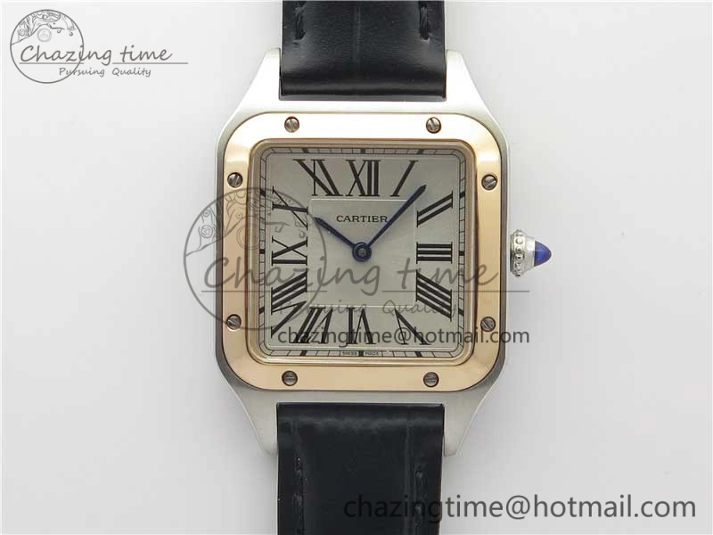 Santos 27.5mm SS RG XF 1:1 Best Edition Silver Dial on Black Croco Strap Ronda Quartz