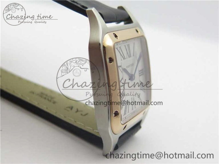 Santos 27.5mm SS RG XF 1:1 Best Edition Silver Dial on Black Croco Strap Ronda Quartz