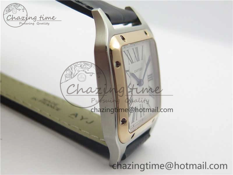 Santos 27.5mm SS RG XF 1:1 Best Edition Silver Dial on Black Croco Strap Ronda Quartz