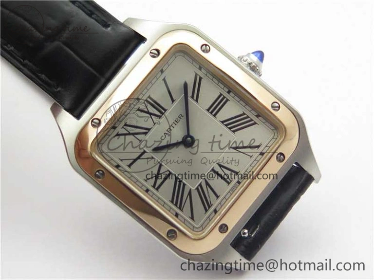 Santos 27.5mm SS RG XF 1:1 Best Edition Silver Dial on Black Croco Strap Ronda Quartz