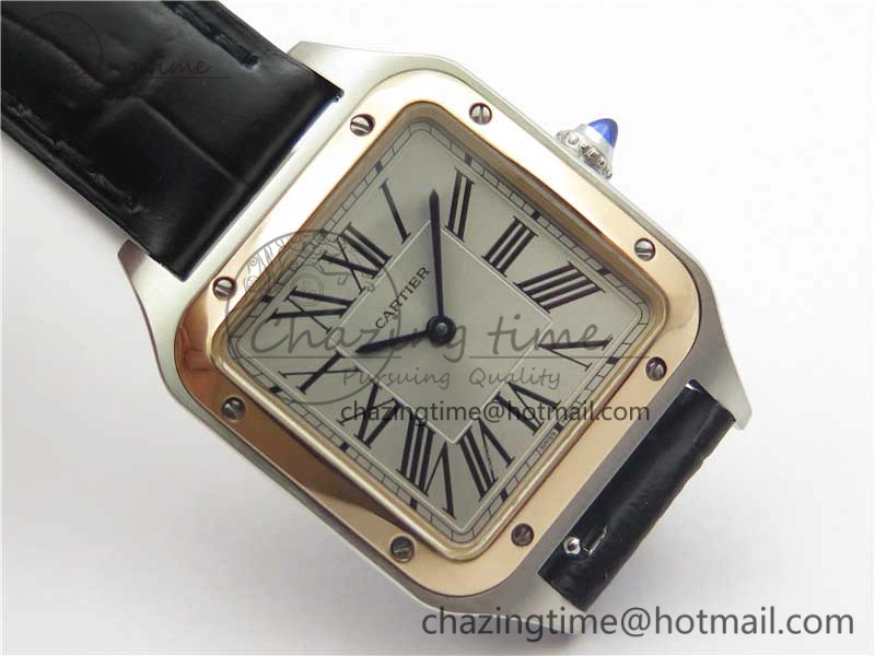 Santos 27.5mm SS RG XF 1:1 Best Edition Silver Dial on Black Croco Strap Ronda Quartz
